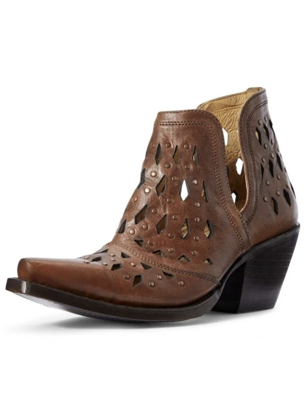 Ariat Dixon Studded Ankle Boots Brown Leather Western Pointed Toe Women's Sz 8.5